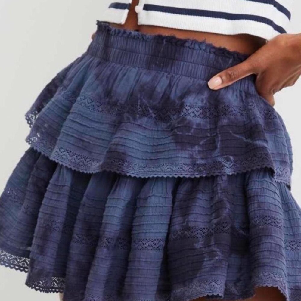Aerie Rock n Ruffle blue tiedye skirt